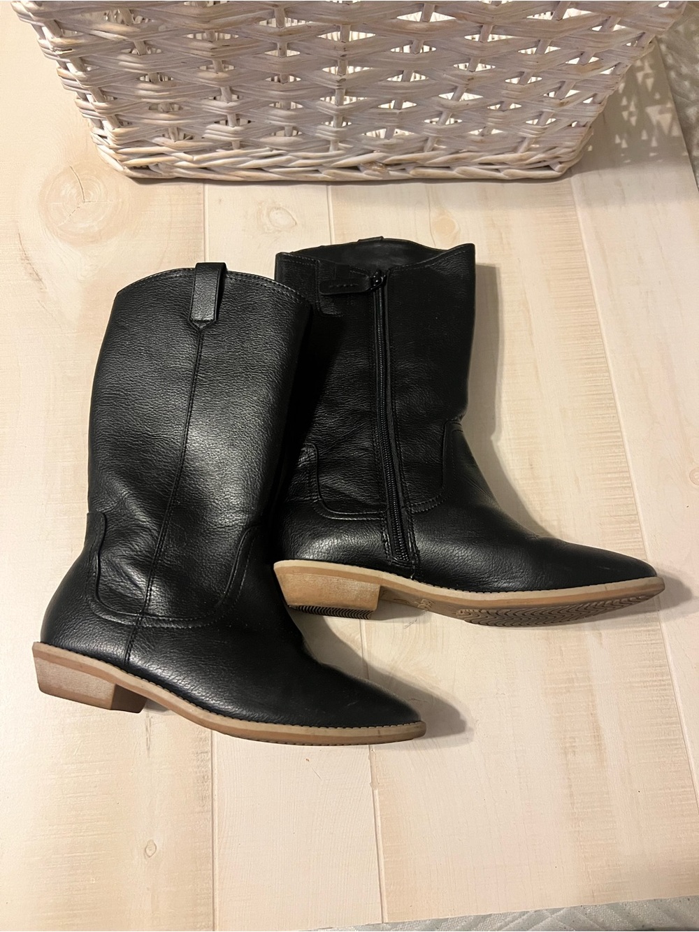 Cat & Jack Black Kids Western Ankle Boots with Tan Sole